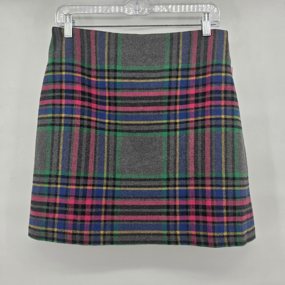Riley & rae Plaid Mini Skirt 8 Grey Pink Green Academia Preppy Wool Blend NWT